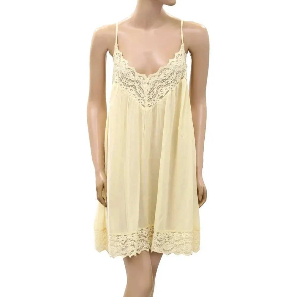 Intimately Free People Fiona Mini Slip Dress Billowy Sleeveless Lace M 289683